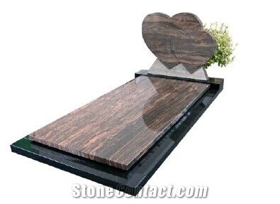 Impala Black Stone Double Heart Gravestone Monuments with Plate