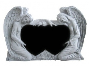 Shanxi Black Granite Double Heart Double Angels Tombstone in Black Color