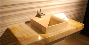 Beige Marble Wash Basin with Honey Onyx Counter, Sinks & Basins