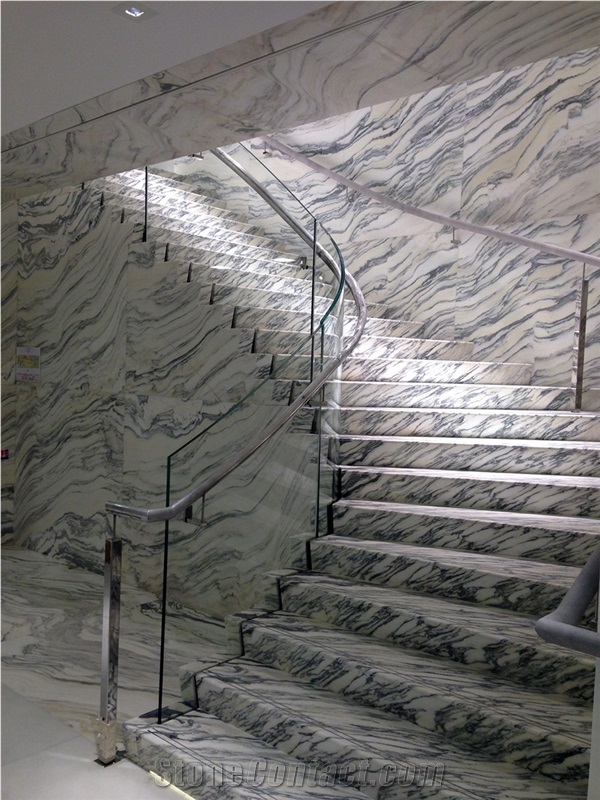 White Fantastico Marble Stairway and Wall Furnishing with Lightweight Honeycomb Panels
