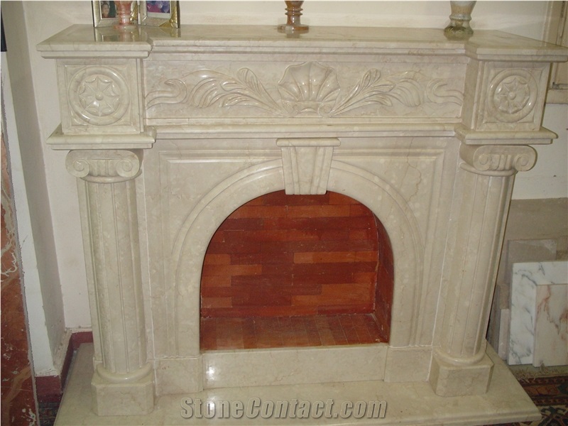 Beige Marble Fireplaces, Fireplace Mantel