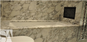 Calacatta Marble Bathroom Design, Bathtub Surround