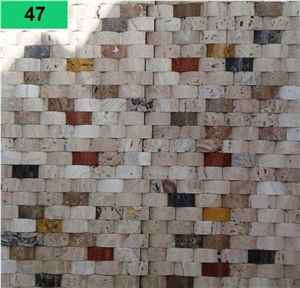 Antique Puzzle, Multicolor Travertine Mosaic, Basketweave Mosaic