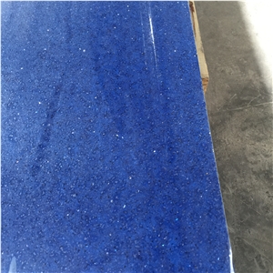 Blue Big Granule Quartz Slab with Mirror Effect