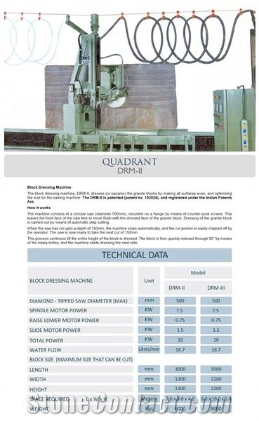 Quadrant Drm-II Single Arm Block Cutting Machine, Block Dressing Machine