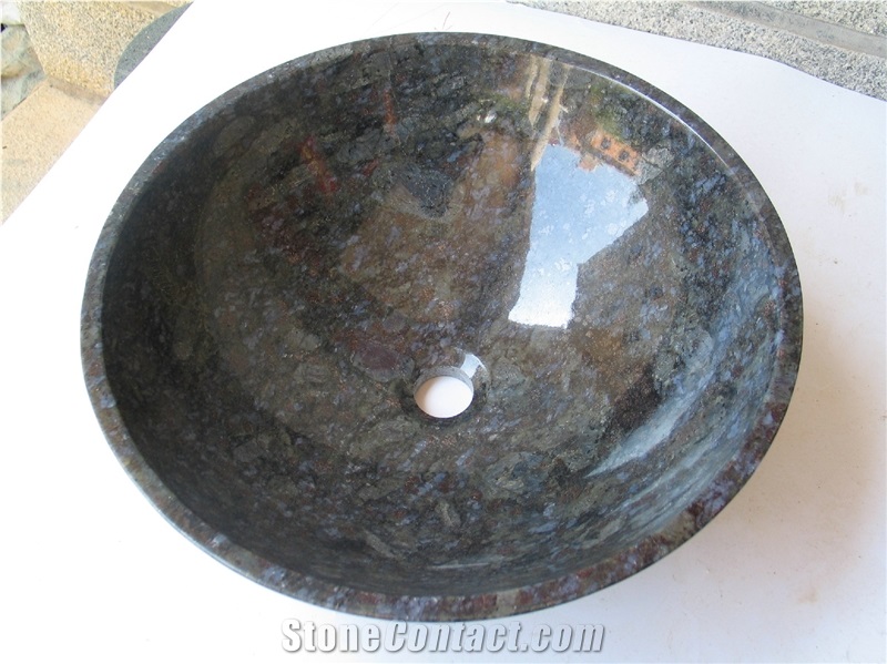 Natural Stone Bathroom Wash Sinks, Kitchen Vessel Round Basins, Granite Round Sink, Outdoor & Indoor Polished Surface Wash Bowls Oval Basins