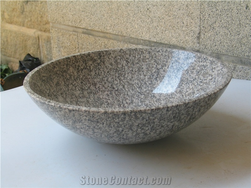 Natural Stone Somon Granite Bathroom Wash Sinks, Kitchen Vessel Round Basins, Natural Granite Round Sink, Outdoor & Indoor Polished Surface Wash Bowls Oval Basins
