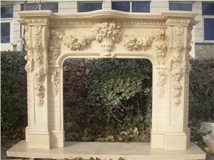Beige Marble America Fireplace Mantel,Fireplace Decorating,Surround,Hearth,North Euro Fireplace,Yellow Marble Fireplace Mantel