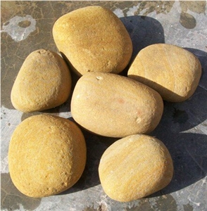 China Natural Honed Teak Wood Granite Pebble Stone,Cobbles,River Stobe,Yellow Stone Pebble,Cobble