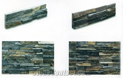 Rust Black Yellow Slate Cultured Stone For Wall Cladding, Stacked Stone Veneer, Thin Stone Veneer, Ledge Stone