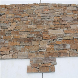 Rust Yellow Quartite Cultured Stone for Wall Cladding, Stacked Stone Veneer, Thin Stone Veneer, Ledge Stone