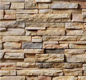 Yellow Sandstone Cultured Stone for Wall Cladding, Stacked Stone Veneer, Thin Stone Veneer, Ledge Stone