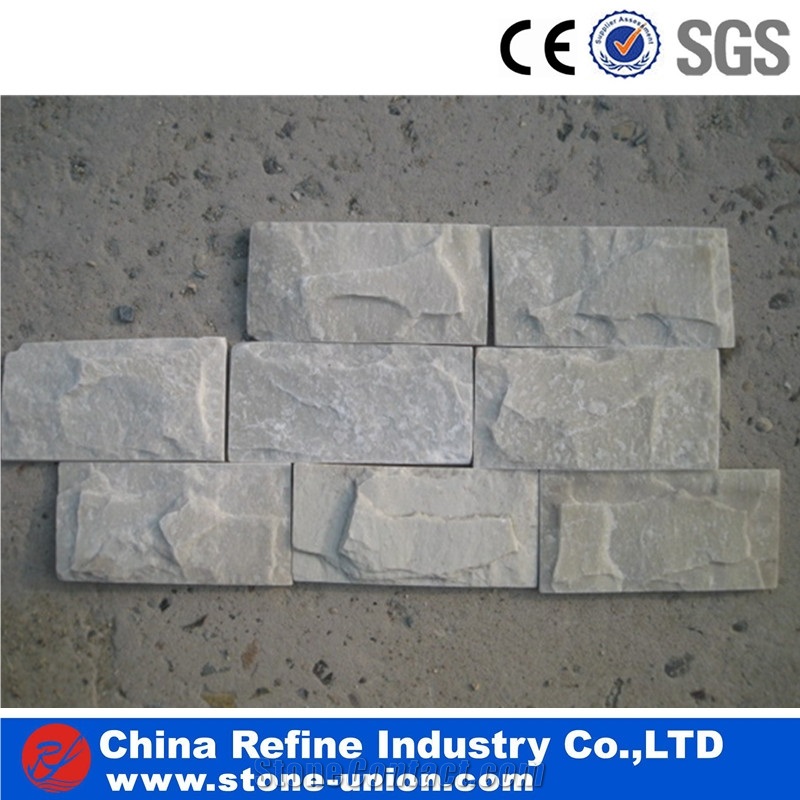 White Quartzite Mushroom Tile, Natural 40x20cm White Quartzite Tile,Split Face Quartzite Mushroom Stone for Walling Cladding