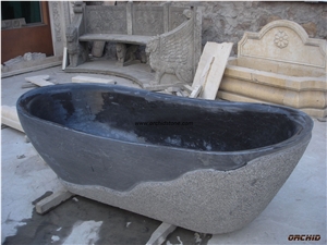 Carved Black Marble Bath Tub Surround