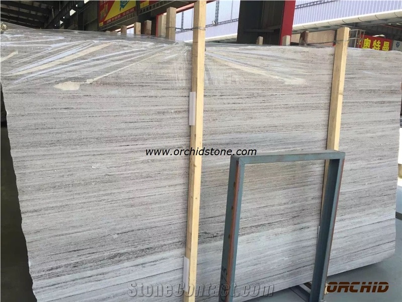 Chinese Crystal Wooden Grainy White Marble Honed Slab & Tile