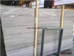 Chinese Crystal Wooden Grainy White Marble Honed Slab & Tile