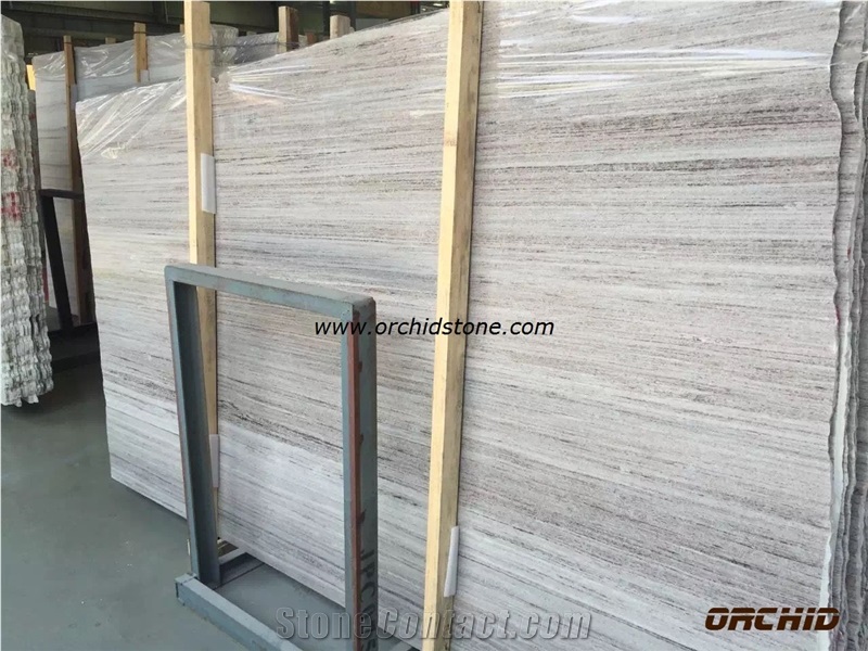 Chinese Crystal Wooden Grainy White Marble Honed Slabs & Tiles