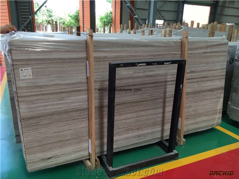 Chinese Crystal Wooden Grainy White Marble Polished Slab & Tiles