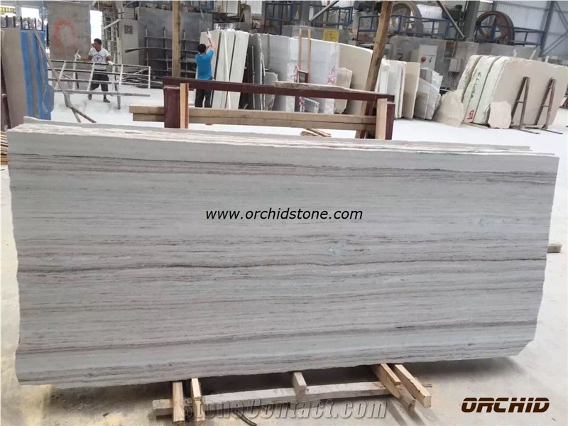 Chinese Crystal Wooden Grainy White Marble Polished Slabs & Tile