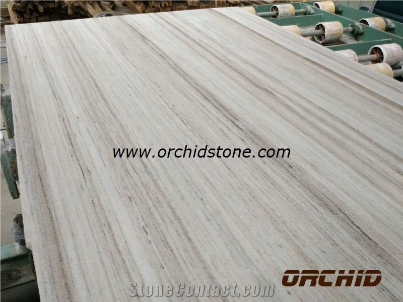 Chinese Honed Crystal Wooden Grainy White Marble Slab & Tiles