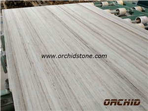 Chinese Honed Crystal Wooden Grainy White Marble Slab & Tiles