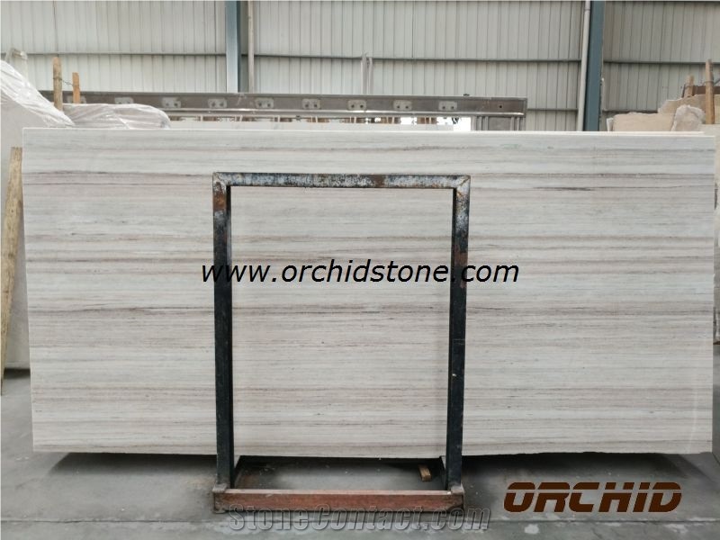 Chinese Honed Crystal Wooden Grainy White Marble Slabs & Tile