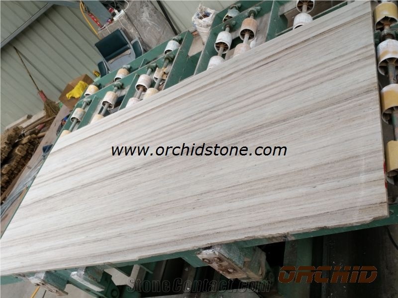 Chinese Honed Crystal Wooden Grainy White Marble Slabs & Tiles