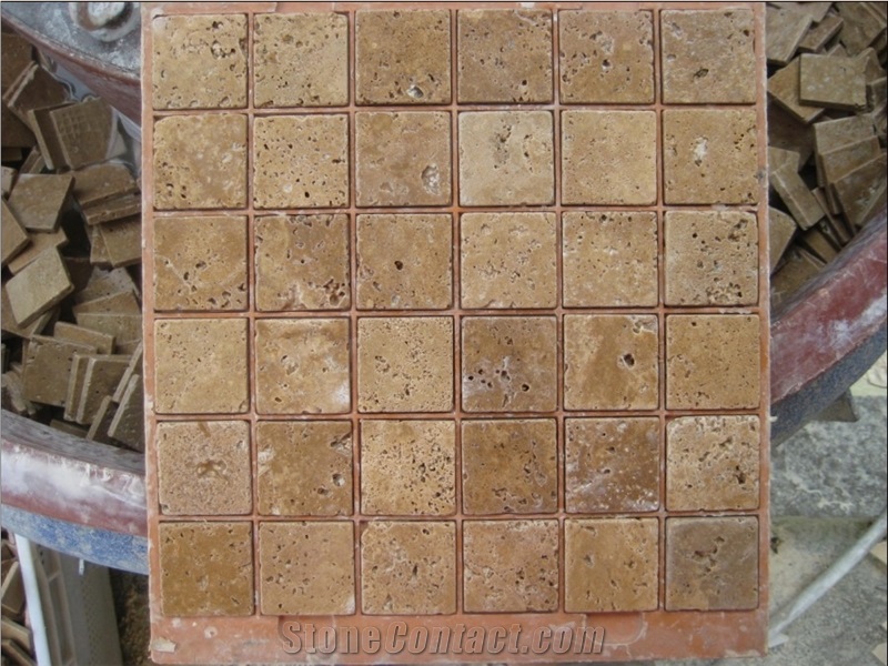 Beige Travertine Mosaic for Wall Cladding