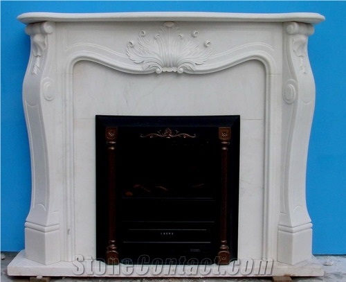 China White Marble Carving Indoor French Style Stone Fireplace-Rsc006