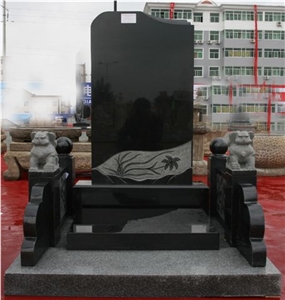 Chinese Style Absolute Black Granite Tombstone