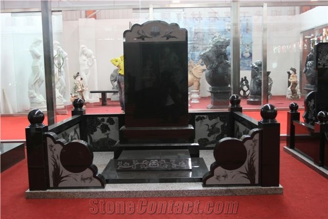 Chinese Style Black Granite Tombstone