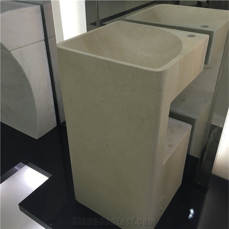 Crema Marfil Beige Marble Stone Pedestal Basins ,Sink