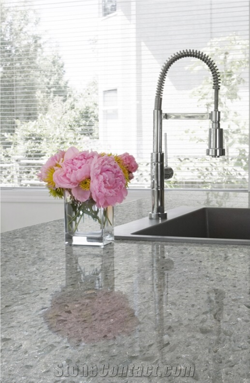 Crystal Shining Light Grey Quartz Stone Kitchen Countertop