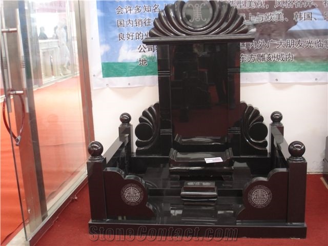 Hand Carving Chinese Style Black Granite Tombstone