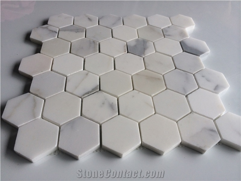 Hexagon Calacatta Gold Marble Mosaic Tiles