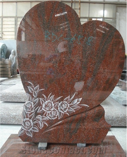 High Polished Red Granite Heart Shape Tombstone