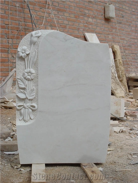 High Quality Hand Craved Flower White Marble Tombstone Headstone