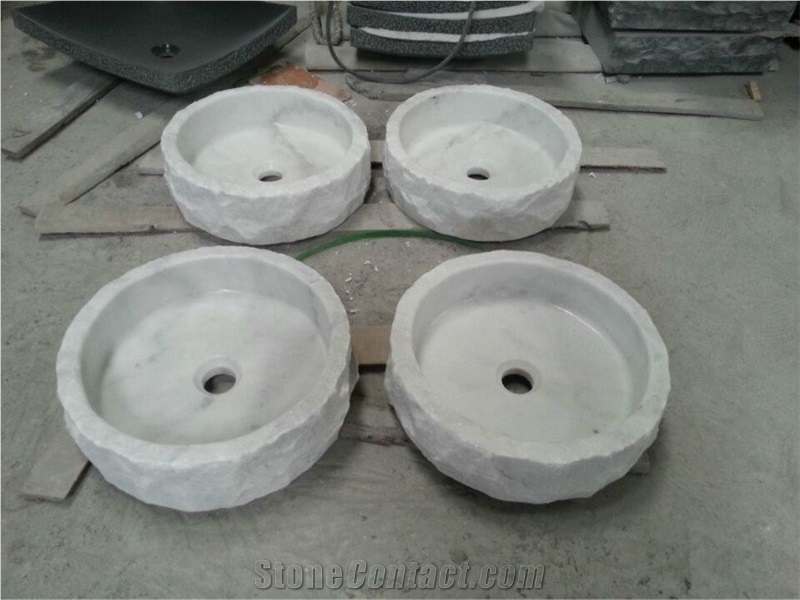Natural Surface White Marble Round Sink Bianco Carrara C Wash Basins