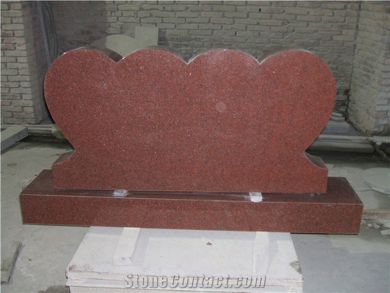 Polished Red Granite Double Heart Headstone