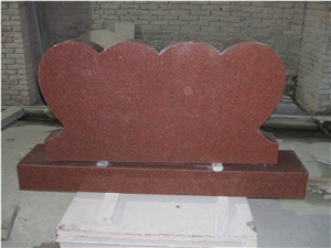Polished Red Granite Double Heart Headstone