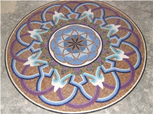 Rosettes Mosaic Pattern Decorative Floor Tile Manyas White Marble Medallions