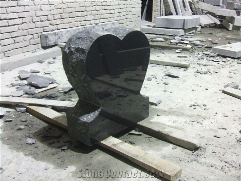 Single Heart Black Granite Headstone