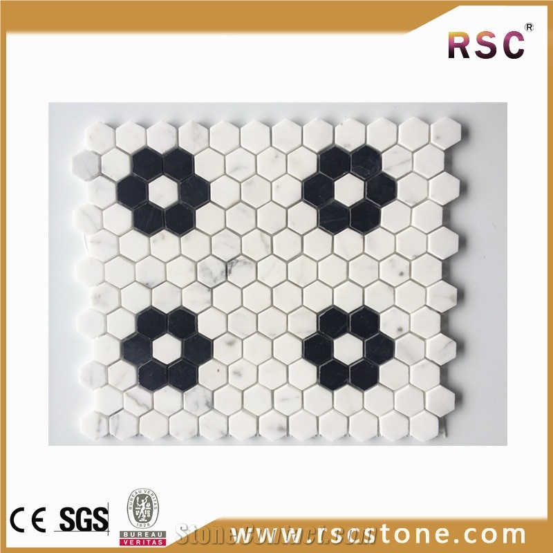 White Hexagon Marble Mosaic Pattern Tile