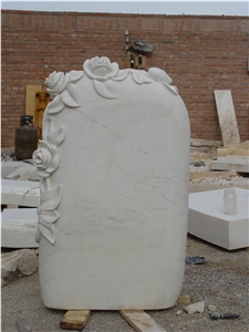 White Marble Hand Carved Flower Headstone