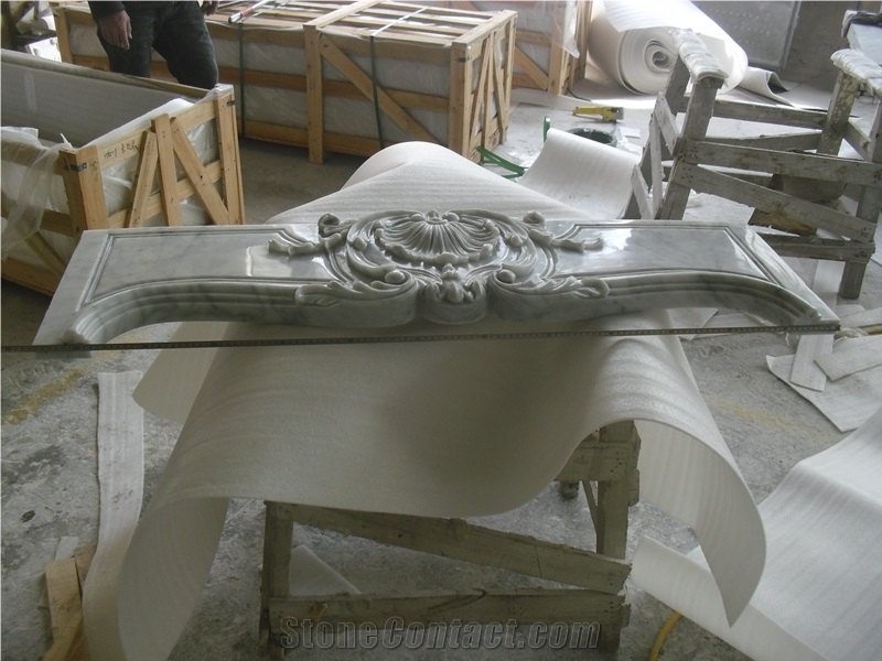 High Quality Man Carving Bianco Carrara White Marble Fireplace Mantel Surround, Without Remote Control Western Style Sculpture Decorative Fireplace