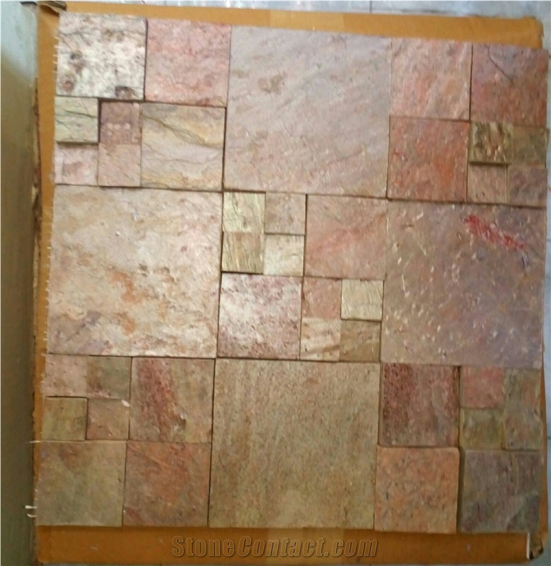 Copper Quartzite Set Pattern Mosaic, Red Quartzite Wall Mosaic