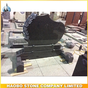 Black Granite Heart Shaped Headstones with Carved Rose