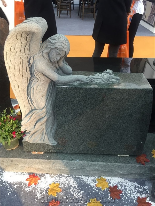 New Evergreen Granite Weeping Angel Statue Monument