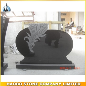 Upright Black Granite Carved Rose Headstone /Tombstone