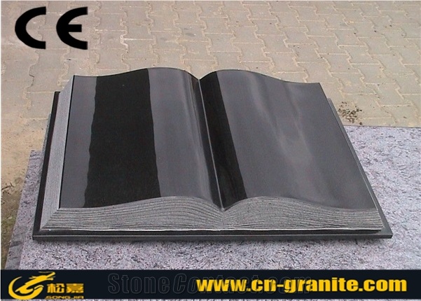China Black Granite Slant Grave Stone,Black Polished Book Shape Grave Cemetery Tombstone & Monument